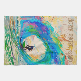 Cool Kleurrijke Abstracte Surfer in Barrel Wave Theedoek