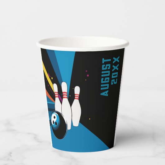 Cool Kleurrijke Blauwe Bowling Verjaardagsfeestnaa Papieren Bekers (Achterkant)