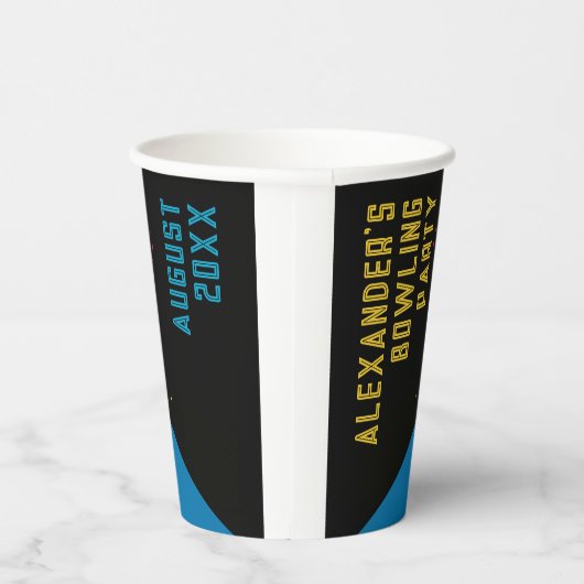 Cool Kleurrijke Blauwe Bowling Verjaardagsfeestnaa Papieren Bekers (Rechts)