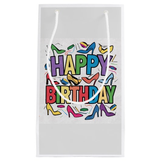 Cool Kleurrijke Hoge Hakken en Happy Birthday Teks Klein Cadeauzakje (Voorkant)