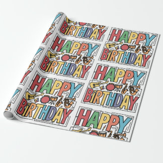 Cool kleurrijke muziekinstrumenten Happy Birthday Cadeaupapier