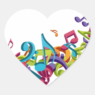 Cool Kleurrijke muzieknoten & Geluiden Art afbeeld Hart Sticker