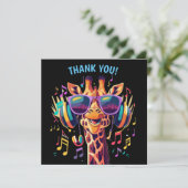 Cool Kleurrijke Party Giraffe met Hoofdtelefoon Bedankkaart (Staand voorkant)