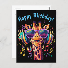 Cool Kleurrijke Party Giraffe met Hoofdtelefoon Briefkaart