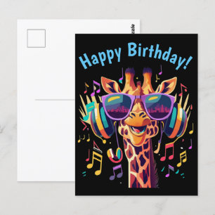Cool Kleurrijke Party Giraffe met Hoofdtelefoon Briefkaart