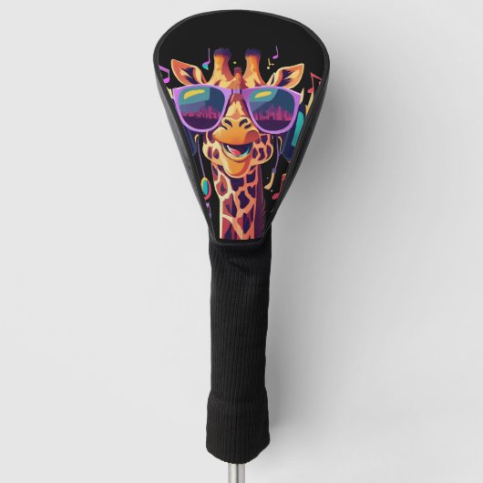Cool Kleurrijke Party Giraffe met Hoofdtelefoon Golfheadcover (Voorkant)