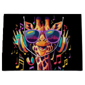 Cool Kleurrijke Party Giraffe met Hoofdtelefoon Groot Cadeauzakje (Voorkant)