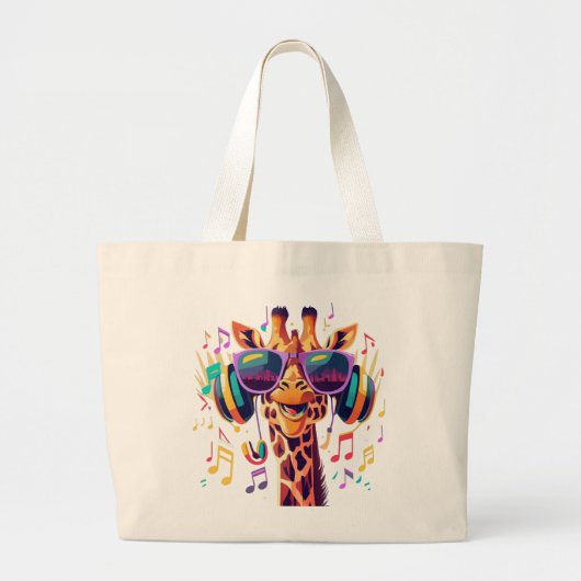 Cool Kleurrijke Party Giraffe met Hoofdtelefoon Grote Tote Bag (Voorkant)