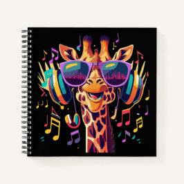 Cool Kleurrijke Party Giraffe met Hoofdtelefoon Notitieboek