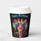 Cool Kleurrijke Party Giraffe met Hoofdtelefoon Papieren Bekers (Voorkant)