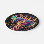 Cool Kleurrijke Party Giraffe met Hoofdtelefoon Papieren Bordje (Gekanteld)