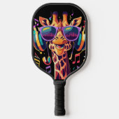 Cool Kleurrijke Party Giraffe met Hoofdtelefoon Pickleball Paddle (Voorkant)