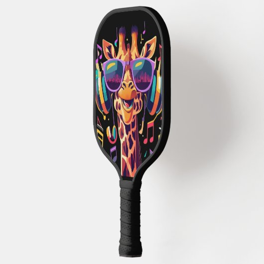 Cool Kleurrijke Party Giraffe met Hoofdtelefoon Pickleball Paddle (Links)