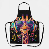 Cool Kleurrijke Party Giraffe met Hoofdtelefoon Schort (Voorkant)