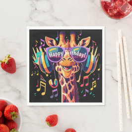 Cool Kleurrijke Party Giraffe met Hoofdtelefoon Servet