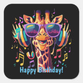 Cool Kleurrijke Party Giraffe met Hoofdtelefoon Vierkante Sticker (Voorkant)