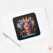Cool Kleurrijke Party Giraffe met Hoofdtelefoon Vierkante Sticker (Envelop)