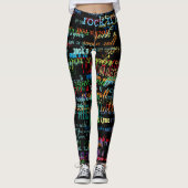 Cool & kleurrijke rock & roll patroon zwart leggings (Voorkant)