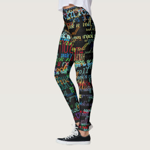 Cool & kleurrijke rock & roll patroon zwart leggings