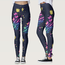 Cool Kleurrijke Sterren Vuurwerk Waterverf Patroon Leggings