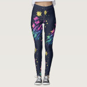 Cool Kleurrijke Sterren Vuurwerk Waterverf Patroon Leggings (Voorkant)