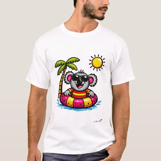Cool Koala Pool Party Cartoon T-Shirt (Voorkant)