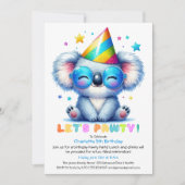 Cool Koala Verjaardag Uitnodiging Blue Glitter Par (Voorkant)