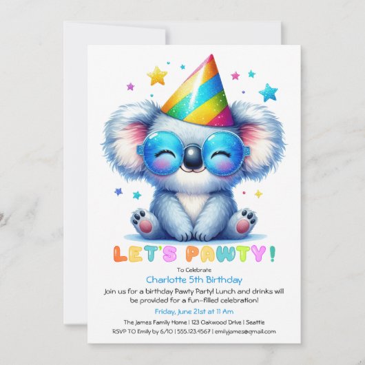 Cool Koala Verjaardag Uitnodiging Blue Glitter Par (Voorkant)