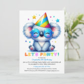Cool Koala Verjaardag Uitnodiging Blue Glitter Par (Staand voorkant)