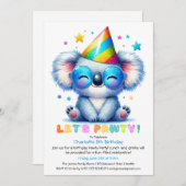 Cool Koala Verjaardag Uitnodiging Blue Glitter Par (Voorkant / Achterkant)