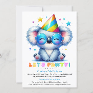 Cool Koala Verjaardag Uitnodiging Blue Glitter Par