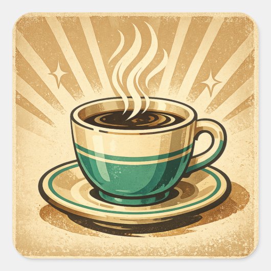 Cool koffiekopje met zonnebril | Grappige koffie Vierkante Sticker (Voorkant)