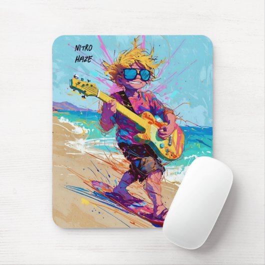 Cool komische abstracte anime wake boarder gitaris muismat (Met muis)