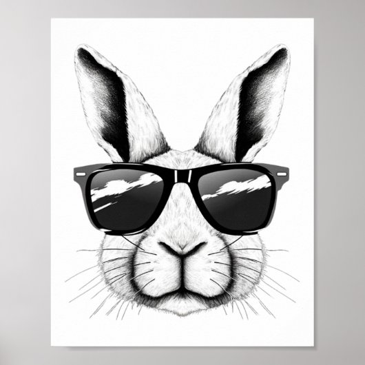 Cool Konijn Gezicht Zonnebril Grappig Paas Konijn Poster (Voorkant)