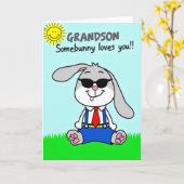 Cool Konijn Lachende Leuke Dag Kaart (Gele Bloem)