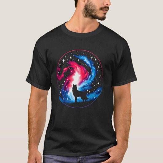 Cool Kosmische Wolf Sterrenstelsel Grafische Ruimt T-shirt (Voorkant)
