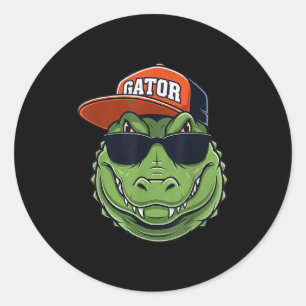 Cool Krokodil Dier Alligator Grafisch Met Dop en S Ronde Sticker