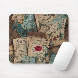 Cool  kunstwerk Oud rustiek papier Rode roos Muismat