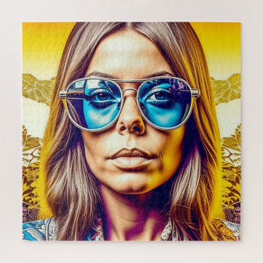 Cool Lady in blauwe zonnebril Legpuzzel (Verticaal)