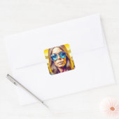Cool Lady in blauwe zonnebril Vierkante Sticker (Envelop)