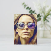 Cool Lady met reflectie in haar zonnebril Briefkaart (Staand voorkant)