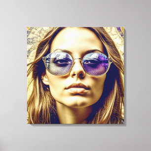 Cool Lady met reflectie in haar zonnebril Canvas Afdruk