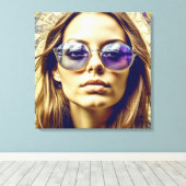 Cool Lady met reflectie in haar zonnebril Canvas Afdruk (Insitu (Houten vloer))