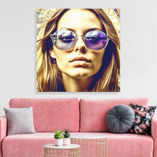 Cool Lady met reflectie in haar zonnebril Canvas Afdruk (Insitu (Woonkamer))