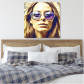 Cool Lady met reflectie in haar zonnebril Canvas Afdruk (Insitu (Slaapkamer))