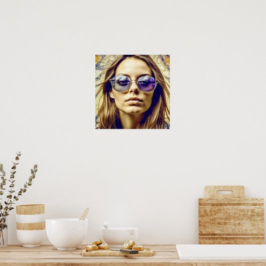 Cool Lady met reflectie in haar zonnebril Poster (Keuken)
