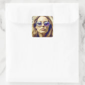 Cool Lady met reflectie in haar zonnebril Vierkante Sticker (Tas)