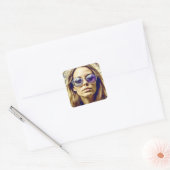 Cool Lady met reflectie in haar zonnebril Vierkante Sticker (Envelop)