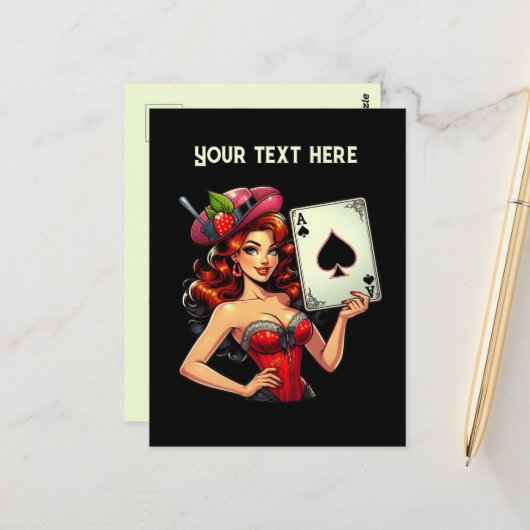 Cool lady poker briefkaart (Voorkant / Achterkant in situ)