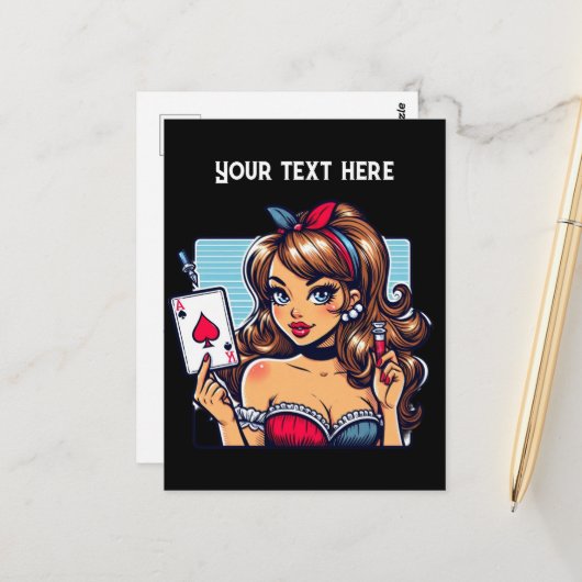 Cool  lady poker briefkaart (Voorkant / Achterkant in situ)